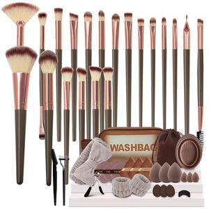 48Pieces Brown Professional Premium Synthetic Make up Brushes With Makeup Sponge